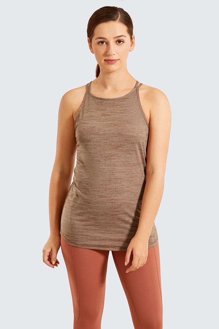 Women's Lightweight Heather Yoga Tank Tops Strappy Back Workout Shirts