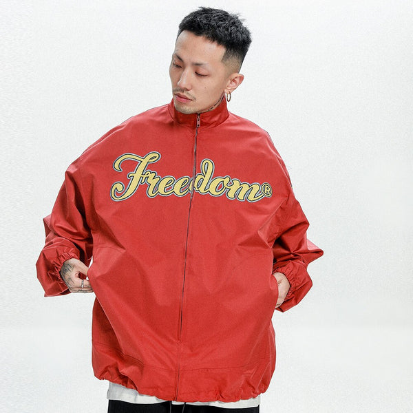 Hit Color Embroidery Turn-down Collar Jacket Men College Style Windproof Tracksuit Coats High Street Vintage Streetwear