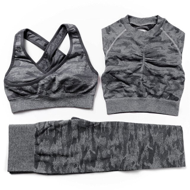3Pcs Yoga Set Sport Suits Gym Wear Seamless Sportswear Workout Leggings Sports Bra Long Sleeves Crop Tops Fitness Clothing | Vimost Shop.