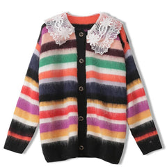 Fall Winter Oversize Thick Warm Knit Cardigan Mohair O-Neck Button Long Sleeve Fluffy Mid-Length Knitted Women Sweater