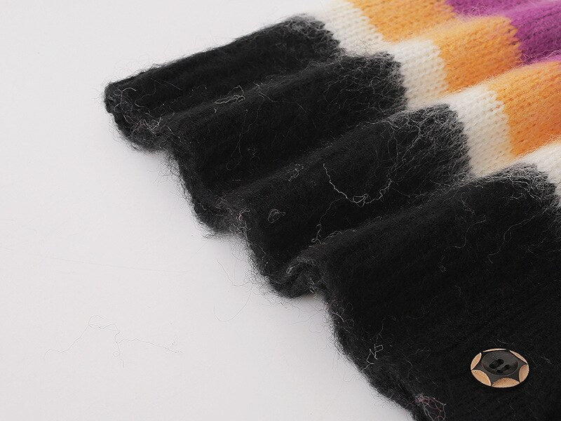 Fall Winter Oversize Thick Warm Knit Cardigan Mohair O-Neck Button Long Sleeve Fluffy Mid-Length Knitted Women Sweater