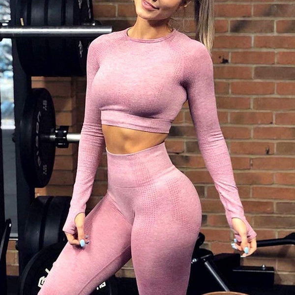 Yoga Crop Tops Women Long Sleeve Running Shirts Sport T-shirts Workout Tanks Fitness Sportswear Gym Clothing Seamless Cropped | Vimost Shop.