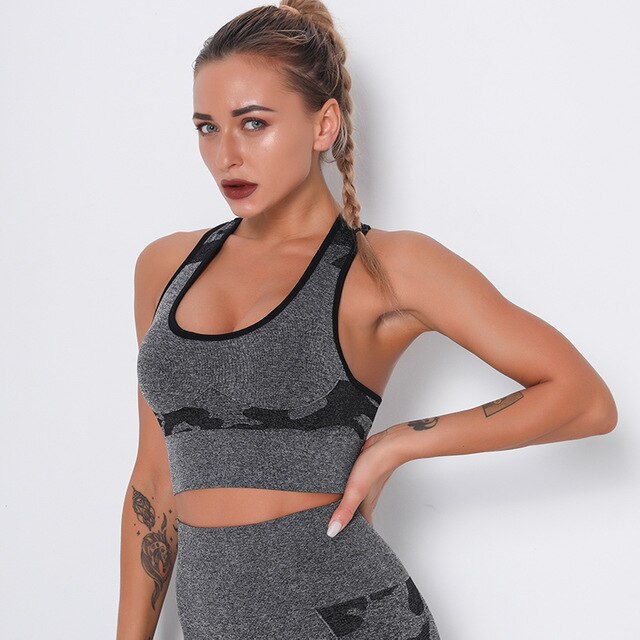 Women Sports Bra Shockproof Padded Yoga Bras Gym Athletic Sportswear Workout Tops Running Brassiere Camouflage Fitness Brallete | Vimost Shop.