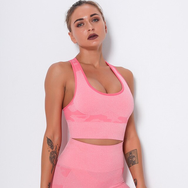 Women Sports Bra Shockproof Padded Yoga Bras Gym Athletic Sportswear Workout Tops Running Brassiere Camouflage Fitness Brallete | Vimost Shop.