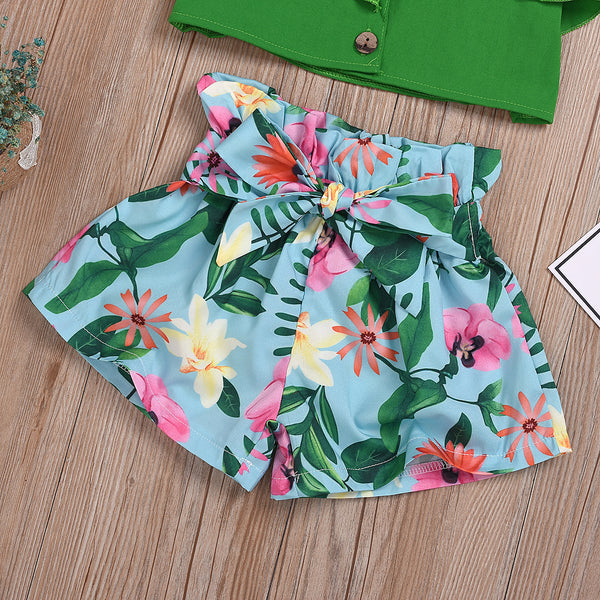 Summer Girls Clothing Set Green Short Style Vest Floral Shorts 2pcs Toddler Children Outfits 1 2 3 4 5 6 Year Kids Suits | Vimost Shop.