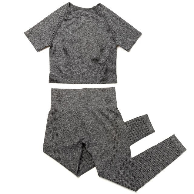 Yoga Set Women 2pcs Sport Suit Gymwear Workout Outfits Long Sleeve Fitness Crop Top High Waist Seamless Leggings Sportswear | Vimost Shop.