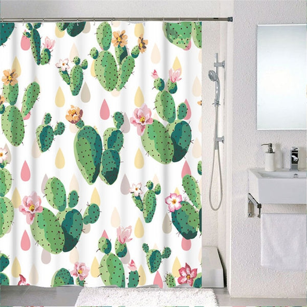 Forest Nordic Style Shower Curtains Set With Hooks Green Tropical Plants Leaf Cactus Bathroom Polyester Waterproof  Frabic | Vimost Shop.