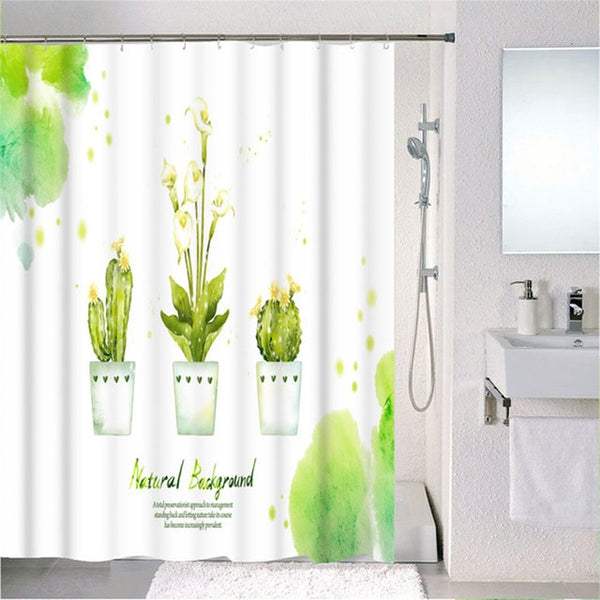 Forest Nordic Style Shower Curtains Set With Hooks Green Tropical Plants Leaf Cactus Bathroom Polyester Waterproof  Frabic | Vimost Shop.