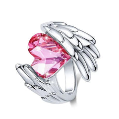 Women Love Heart Rings Pink Crystals Fashion Angel Wings Ring Romantic Valentine's day Jewelry Gift Size 6-9