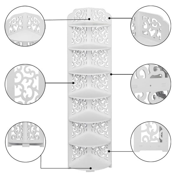 Shelf 7-Tier Modular Cut-Out Quarter-Circle Wood-Plastic Composite Corner Shelf Storage Shelves Unit White[US-Stock] | Vimost Shop.