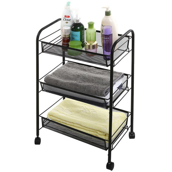 Storage Cart Rack Shelf Stand Exquisite Honeycomb Net Three Tiers with Hook Black for Kitchen Living Room Bathroom[US-Stock] | Vimost Shop.