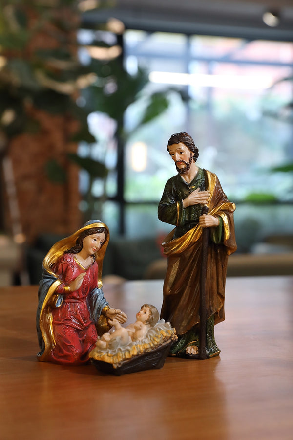 Statue Nativity Scene Set Baby Jesus Manger Christmas Crib Figurines Miniatures Ornament Church Xmas Gift Home Decoration