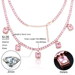 Red Pink Square Gem Stone Tennis Chain Luxury Charm Choker For Women Ladies Necklaces Party Dress Accessiory For Wedding Chain | Vimost Shop.