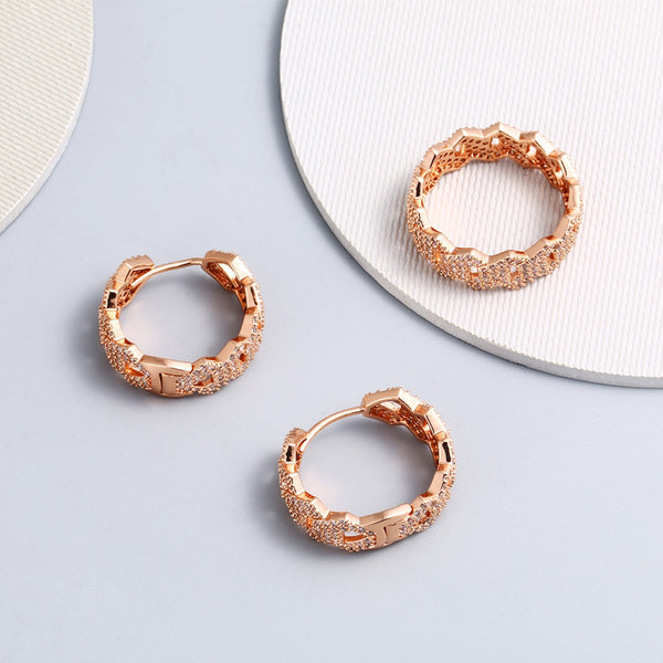 585 Rose Gold Women's Jewelry Set Iced Out Cubic Zircon Cuban Ring Stud Earrings For Women Fashion Accessories Trendy Party Gift | Vimost Shop.