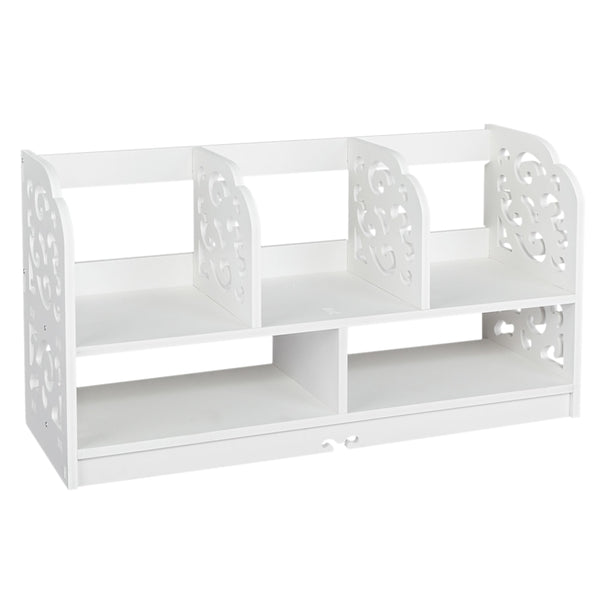 Storage Shelf Wood-plastic Board Large Size Three Rows Bookshelf White [US-W] | Vimost Shop.