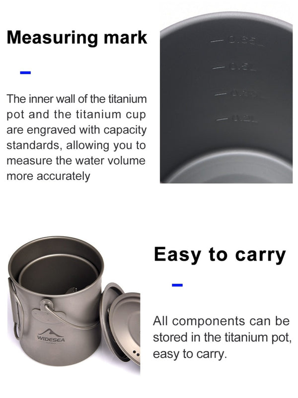 Ultra-light Titanium Camping Cookware Set Outdoor Kitchen  Tableware Trekking Hanging Pot Cup Mug Spoon Cauldron Tourism
