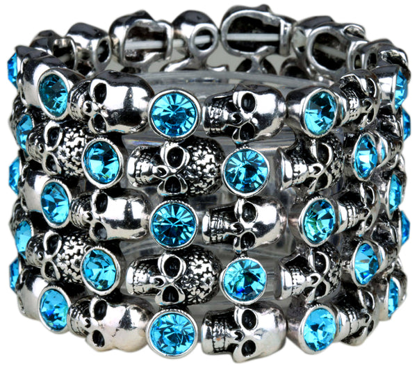 Skull Skeleton Stretch Cuff Bracelet for Women Biker Bling Crystal Jewelry Antique Silver Color Wholesale Dropshipping D07 | Vimost Shop.
