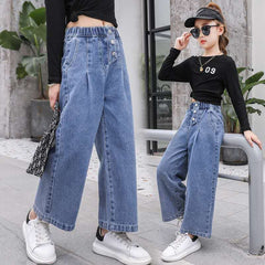Fashion Girls Jeans Spring Summer Kids Wide Leg Pants for Toddler Teens Girl High Waist Children Denim Trousers