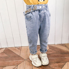 Girls Jeans Spring Summer Kids Pant for 1 2 3 4 5 6 7 Year Boys Elastic Waist Letter Embroidery Children Trousers