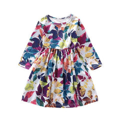 Girls Dress Long Sleeve Maple Leaf Prints Casual Kids Spring Fall Clothing Arrivals A-line Cotton Children Dress | Vimost Shop.