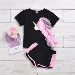 Girls Summer Sport Suits Unicorn Tops Shorts Two Piece Kids Clothes for Girl Casual Cotton Toddler Children Set