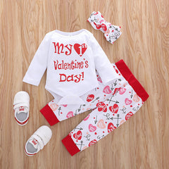 Valentine's Day Baby Set Spring Cotton Infant Girls Clothes Letter Print Bodysuits Pant Headband Newborns Suits | Vimost Shop.