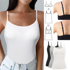 Women's Cotton Camisole with Shelf Bra Adjustable Spaghetti Strap Tank Top Cami Tanks 2/3 Packs Shapewear Body Shaper | Vimost Shop.