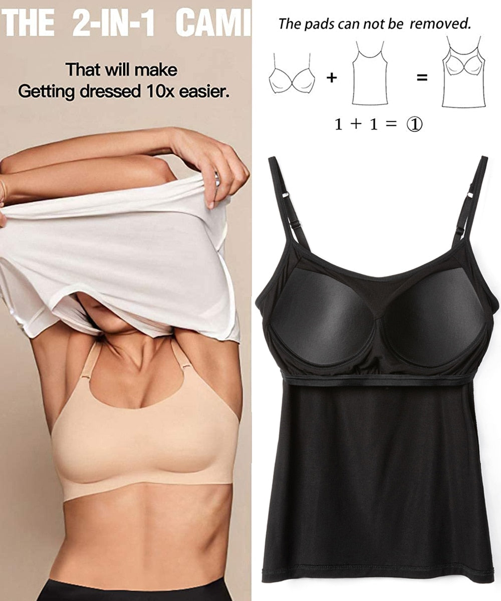 Women's Cotton Camisole with Shelf Bra Adjustable Spaghetti Strap Tank Top Cami Tanks 2/3 Packs Shapewear Body Shaper | Vimost Shop.