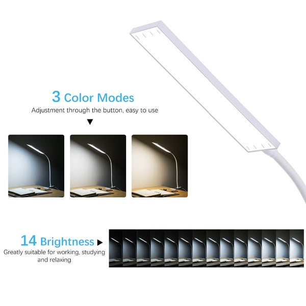 48 LEDs Desk Lamp, Eye-Care Dimmable Flexible Gooseneck 5W USB Clamp Desk Lamp, 3 Color Temperatures, 14 Brightness Levels | Vimost Shop.