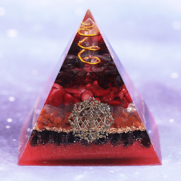 White Crystal Pillar Orgonite Pyramid With Garnet Red Coral Reiki Chakra Energy Orgone Pyramid Collection Emf Protection | Vimost Shop.