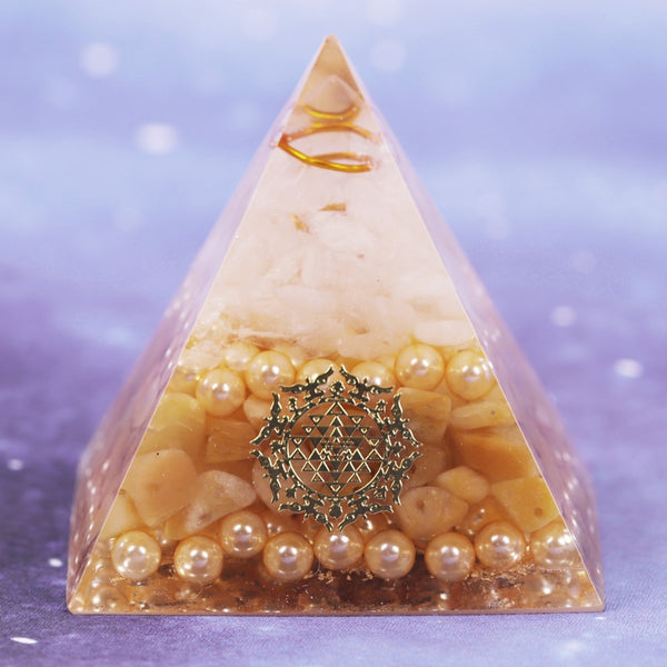 Orgonite Pyramid White Crystal With Pearl Orgone Energy Healing Reiki Chakra Multiplier For Reiki Chakra Balancing | Vimost Shop.