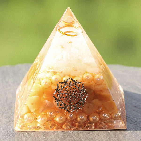 Orgonite Pyramid White Crystal With Pearl Orgone Energy Healing Reiki Chakra Multiplier For Reiki Chakra Balancing | Vimost Shop.