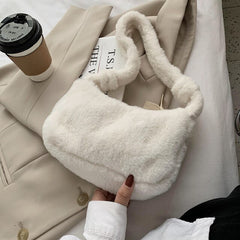 Fashion Solid Color Shoulder Underarm Bag Women Plush Soft Autumn Winter Fluffy Female Totes Handbag Style