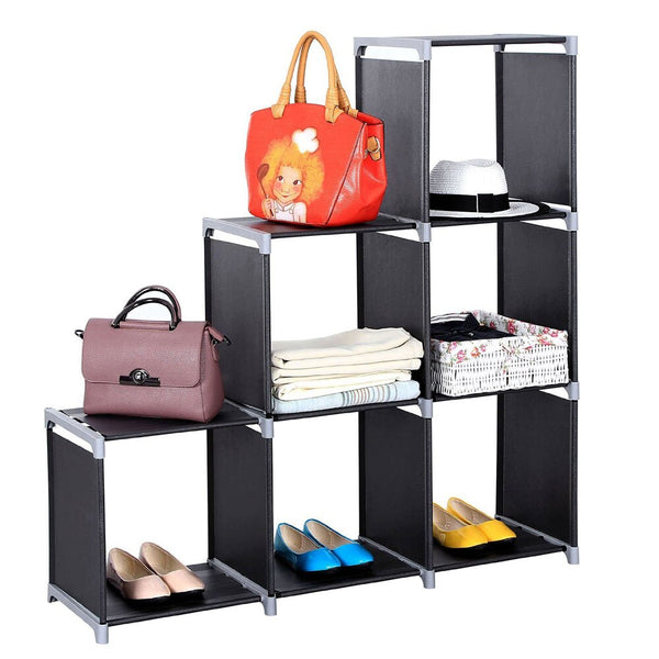 Cube Storage Shelf Multifunctional Assembled 3 Tiers 6 Compartments Black or Dark Brown U.S. Stocks | Vimost Shop.