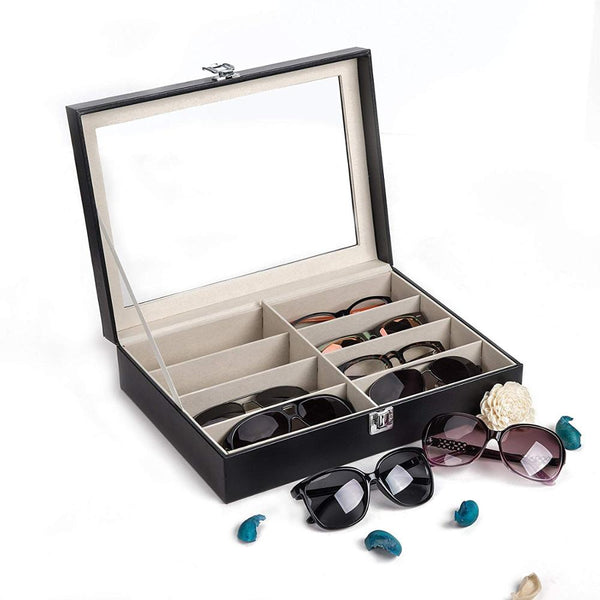 Leather Multifunction Sun Eye Glasses Storage Holder Box Organizer Display Collection Case 8 Slots for Women Men Black[US-Stock] | Vimost Shop.