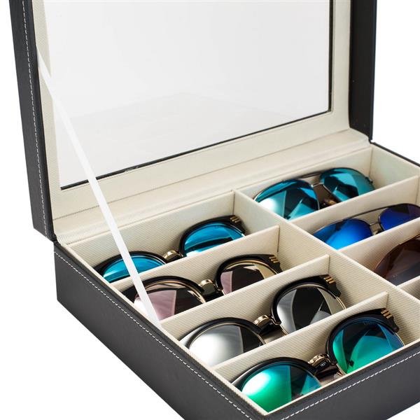 Leather Multifunction Sun Eye Glasses Storage Holder Box Organizer Display Collection Case 8 Slots for Women Men Black[US-Stock] | Vimost Shop.