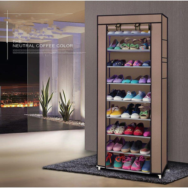 Fashionable Room-saving 9 Lattices Non-woven Fabric Shoe Rack Coffee[US stock] | Vimost Shop.