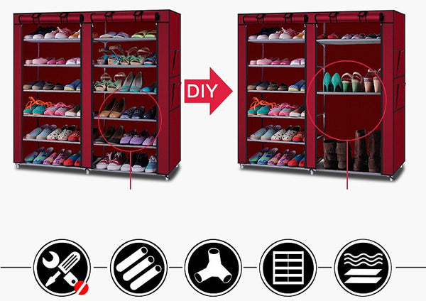 [US-W] Non-woven Fabric Shoe Rack 6-Row 2-Line 12 Lattices  Wine Red | Vimost Shop.