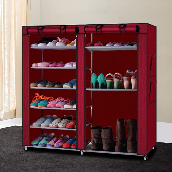 [US-W] Non-woven Fabric Shoe Rack 6-Row 2-Line 12 Lattices  Wine Red | Vimost Shop.