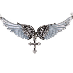 Angel Wing Cross Choker Necklace Guardian Women Biker Crystal Jewelry Gifts Her Girl Silver Color NC01 Dropshipping (18+2)" | Vimost Shop.