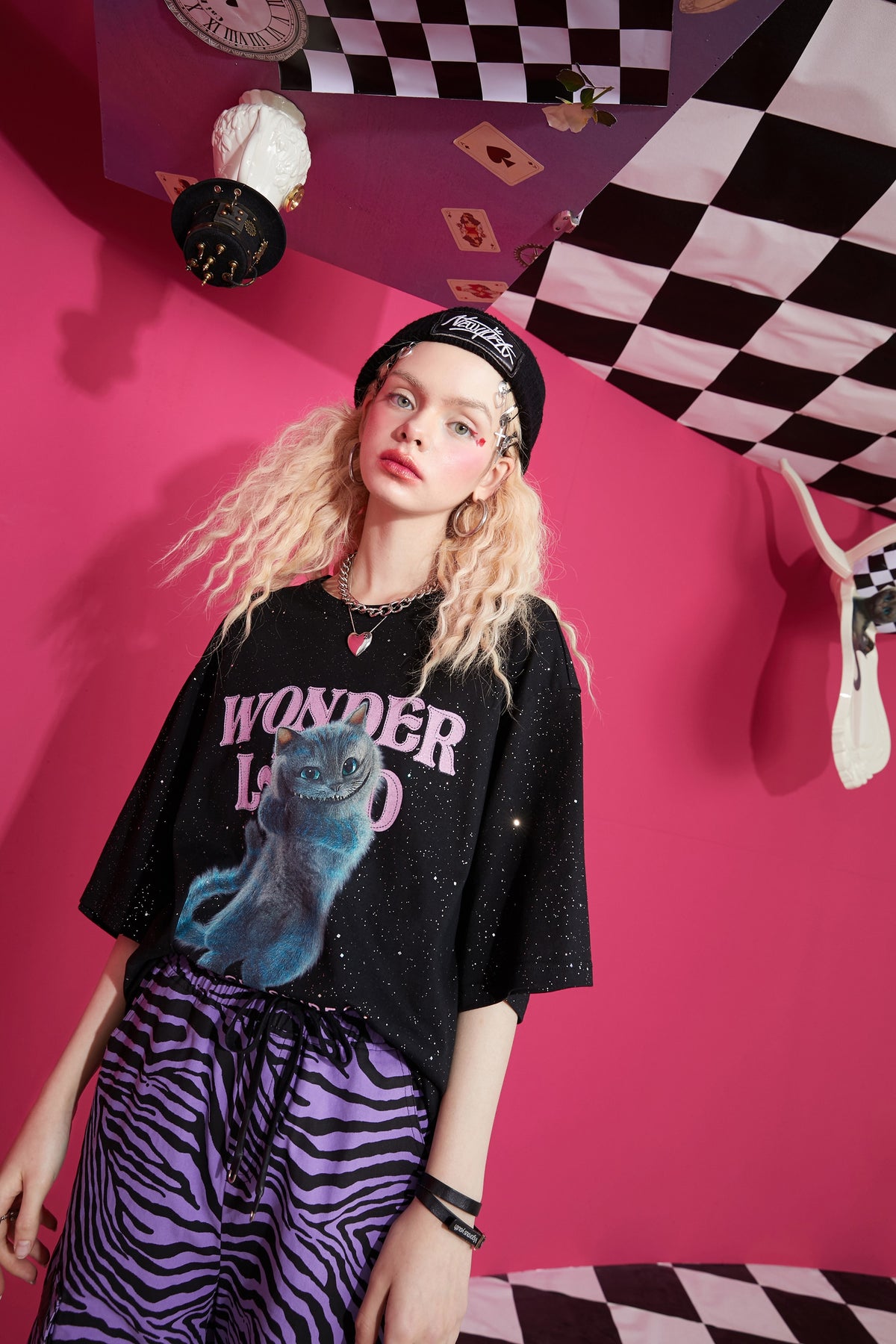 Harajuku Cat Print Casual T-Shirts Women,Spring ELF Vintage Short Sleeve Female Basic Daily Graphic Tops