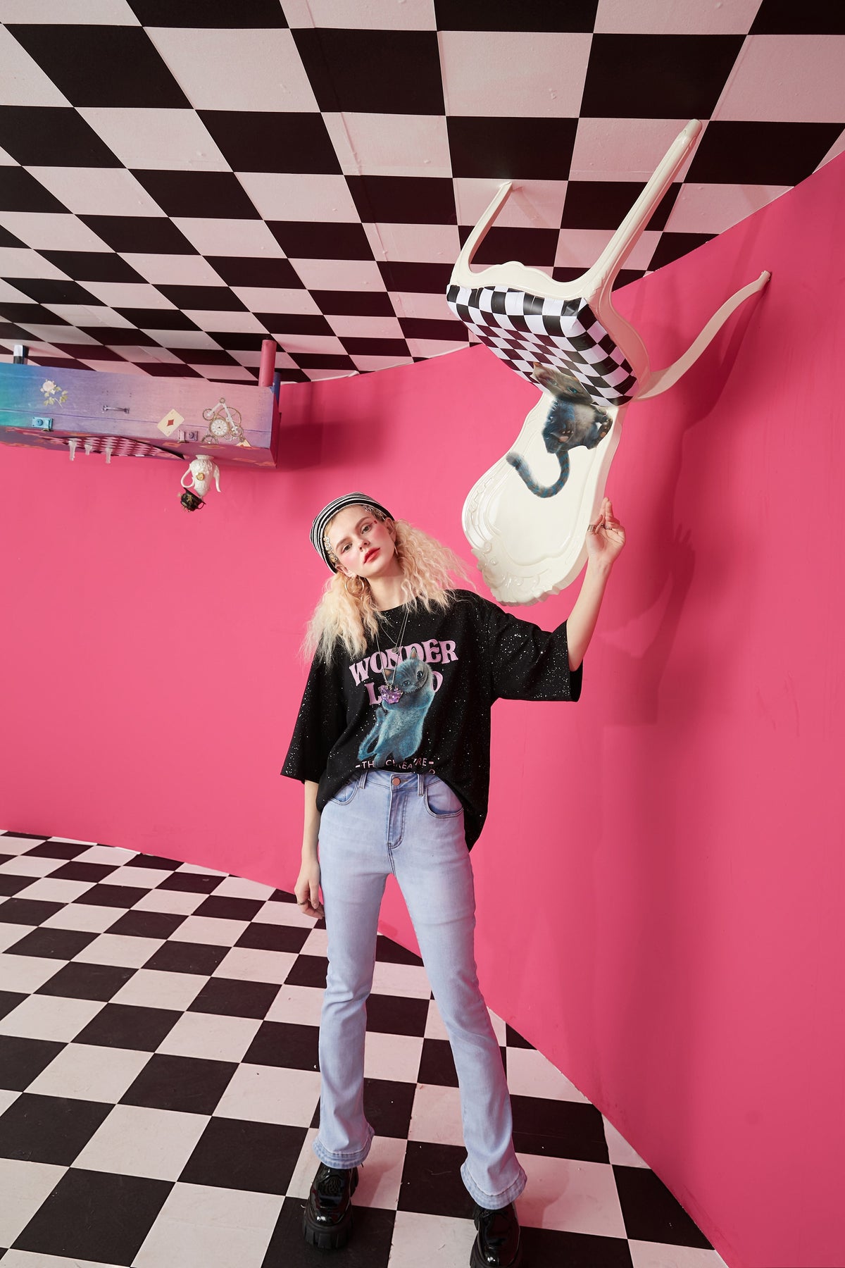 Harajuku Cat Print Casual T-Shirts Women,Spring ELF Vintage Short Sleeve Female Basic Daily Graphic Tops