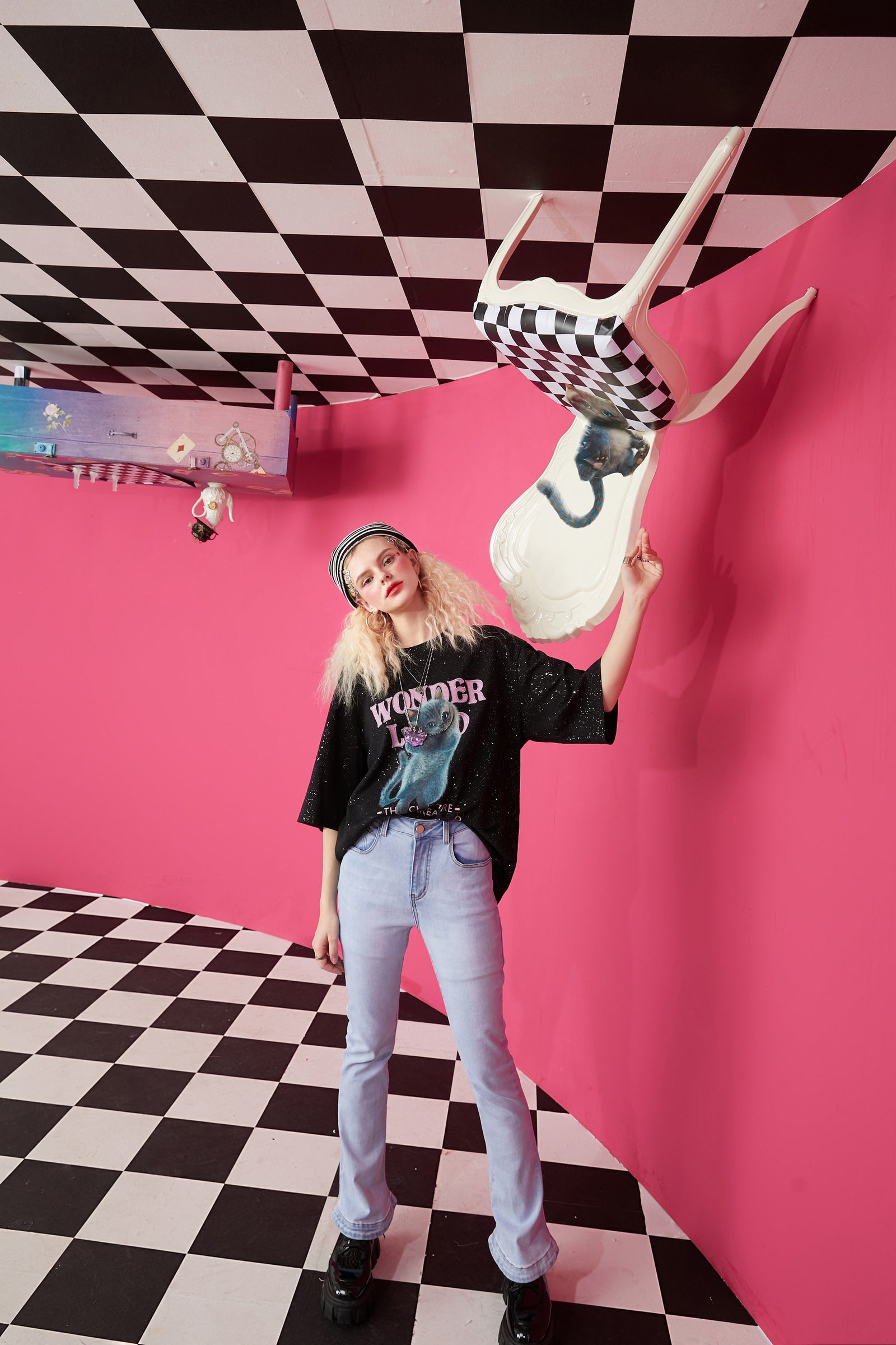 Harajuku Cat Print Casual T-Shirts Women,Spring ELF Vintage Short Sleeve Female Basic Daily Graphic Tops