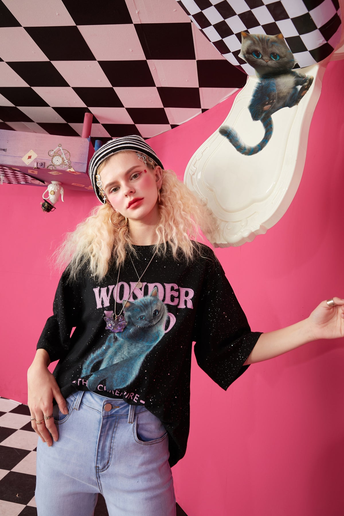 Harajuku Cat Print Casual T-Shirts Women,Spring ELF Vintage Short Sleeve Female Basic Daily Graphic Tops
