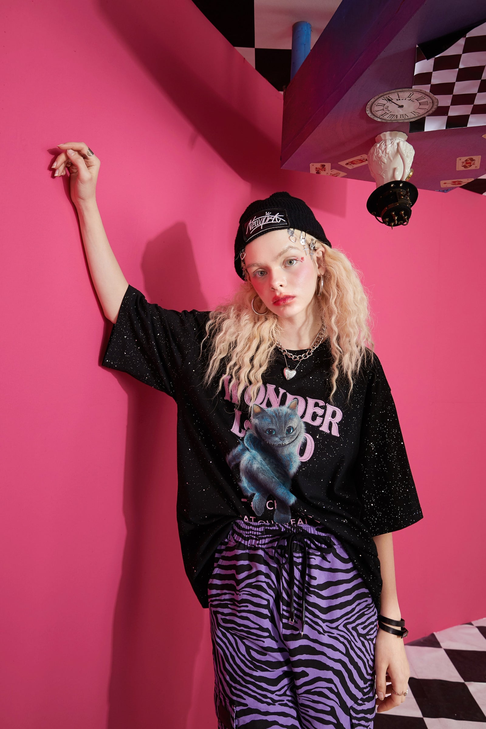 Harajuku Cat Print Casual T-Shirts Women,Spring ELF Vintage Short Sleeve Female Basic Daily Graphic Tops