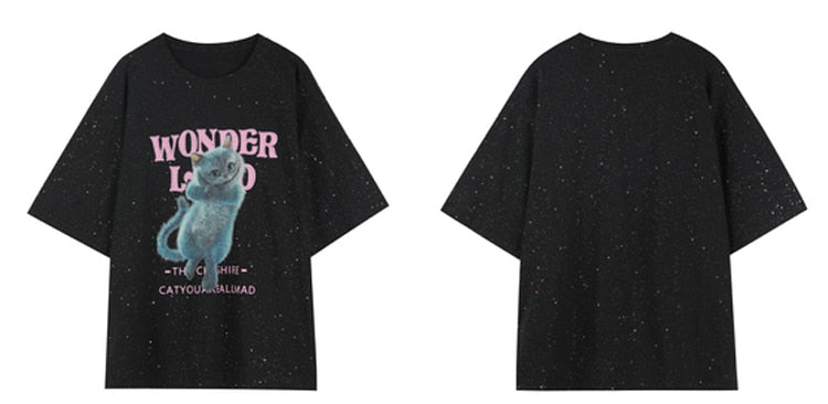 Harajuku Cat Print Casual T-Shirts Women,Spring ELF Vintage Short Sleeve Female Basic Daily Graphic Tops