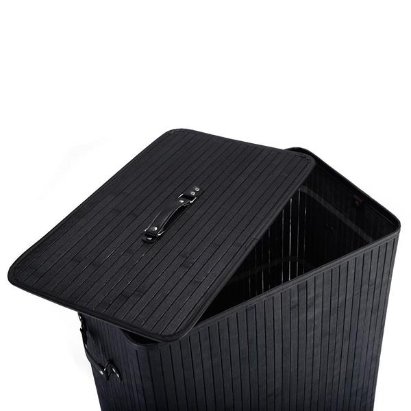 Large Dirty Clothes Hamper with Lid Double-Lattice Bamboo Folding Basket Black Cotton Lining Damp Proof Dustproof Easy Clean | Vimost Shop.