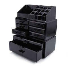 Plastic Cosmetics Storage Rack/Shelf/Stand Makeup Organizer Case with 6 Small & 2 Large Drawers Black[US-Stock] | Vimost Shop.