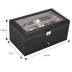 Leather 12 Piece Sun Eye Glasses Storage Box Display Drawer Case Organizer 2-Layer Lockable Transparent Top Black[US-Stock] | Vimost Shop.