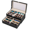 Leather 12 Piece Sun Eye Glasses Storage Box Display Drawer Case Organizer 2-Layer Lockable Transparent Top Black[US-Stock] | Vimost Shop.